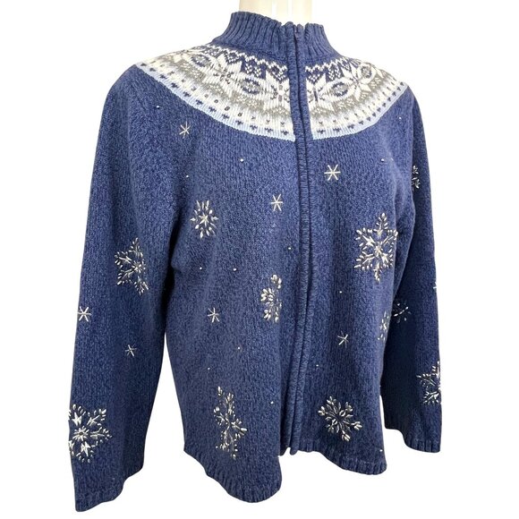 Crystal Kobe Fair Isle Snowflake Cardigan Sweater - Picture 1 of 9